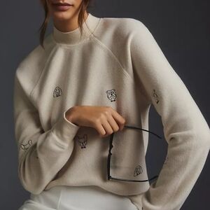 T. La Anthropologie French Bulldog Dogs Fleece Cream Pullover Sweatshirt Size XS